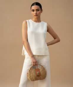 Alternative view of Straw-woven Structured Bag