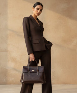 Alternative view of Croc-textured Brown Bag