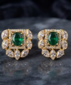 Alternative view of Emerald Polki Studs